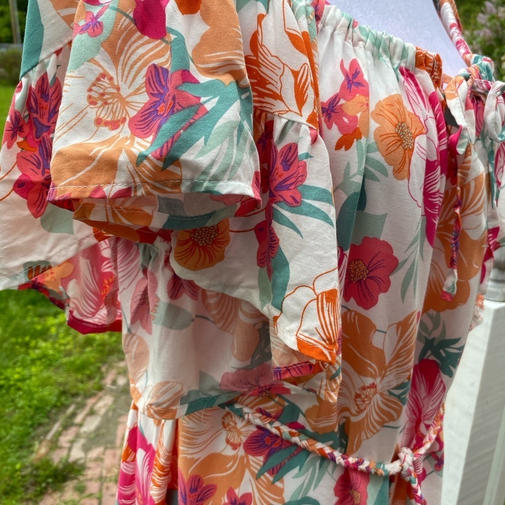 Rachel Zoe Pink Orange Rayon Mini Dress Ruffled Rope Belt Size Medium - Picture 6 of 15